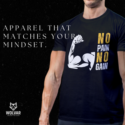 Wolvar “No Pain No Gain” Gym T-Shirt | Fitness Motivation Tee for Bodybuilders & Athletes