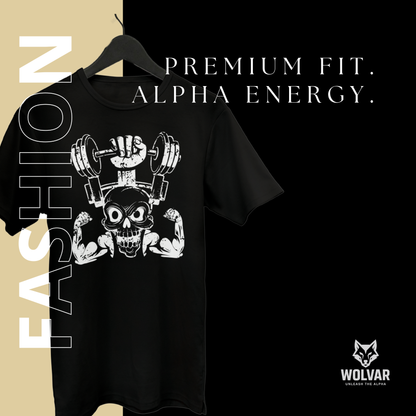 Wolvar Skull Gym T-Shirt | Hardcore Weightlifting & Powerlifting Workout Tee